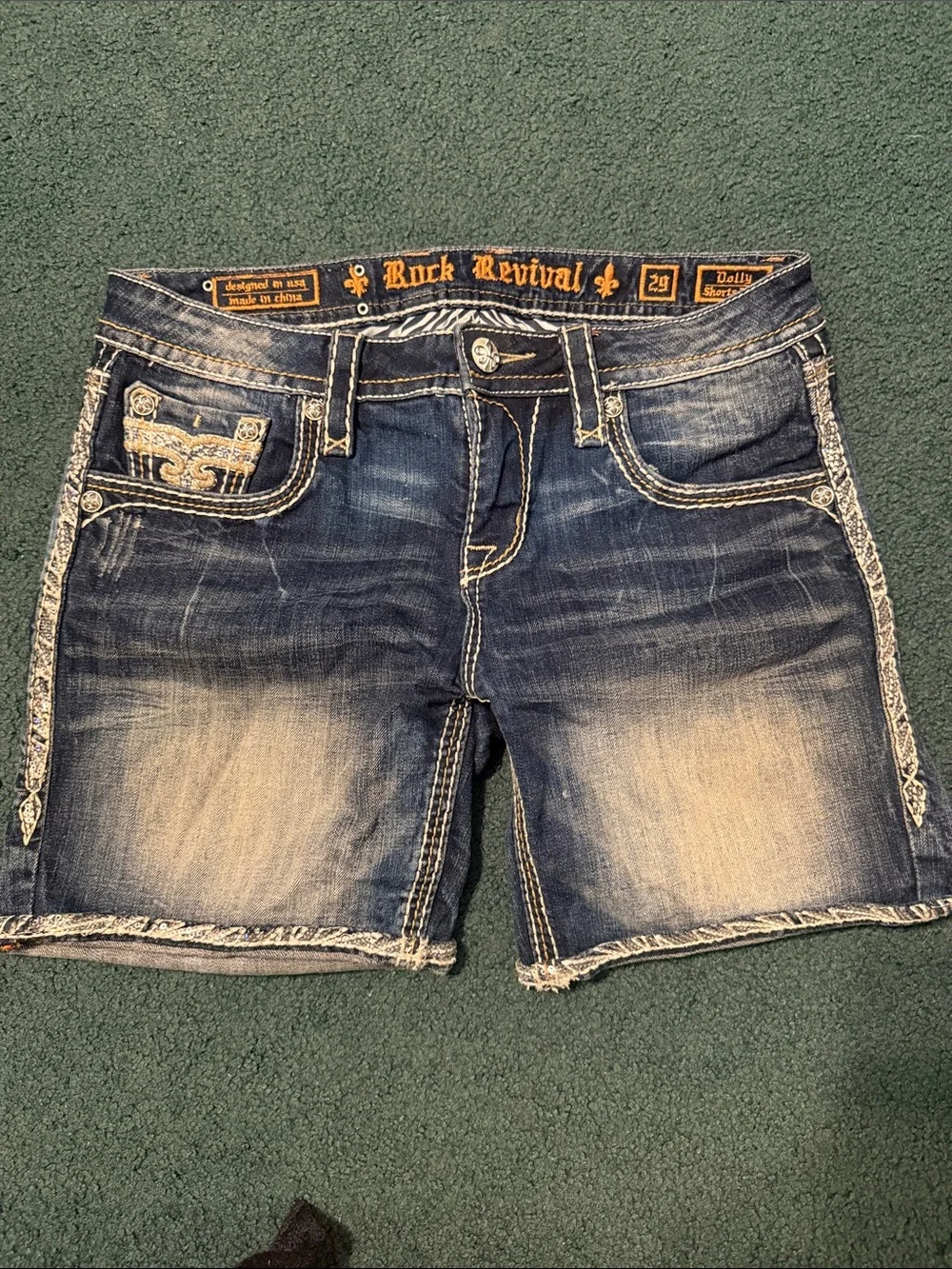Rock Revival Faded Blue Embroidered Denim Shorts - Picture 1 of 2
